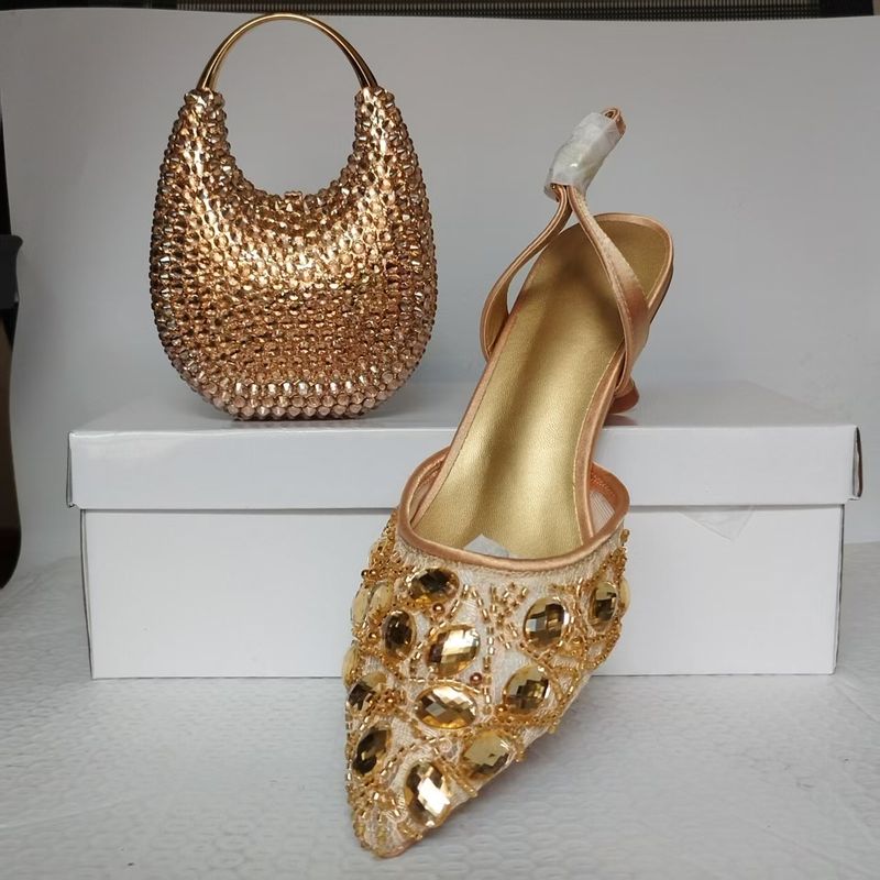 Pointed Diamond High Heels And Bag Set Stiletto Hollow Sexy Fashion Women's Shoes Wedding Shoes Sandals_voghion.com