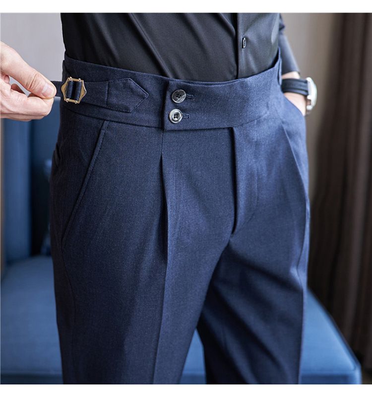 Nuovi prodotti autunnali Pantaloni casual Napoli da uomo Tessuto elastico strutturato Pantaloni casual a vita alta da uomo alla moda_voghion.com