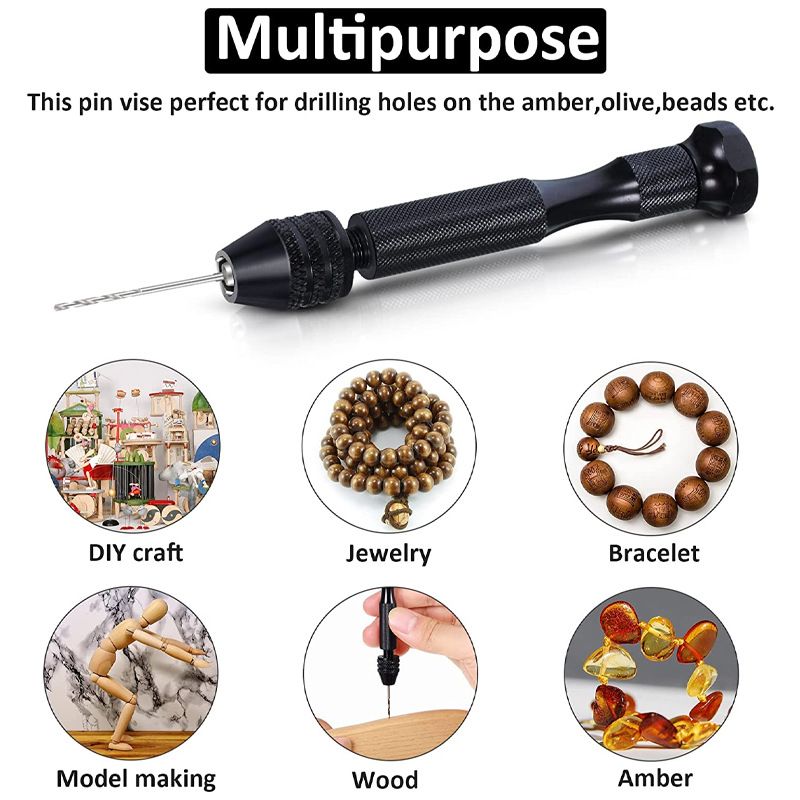 Mini Aluminum Hand Drill Set – 21pcs Precision Twist Bits For DIY Craft, Jewelry & Woodworking (Black)_voghion.com