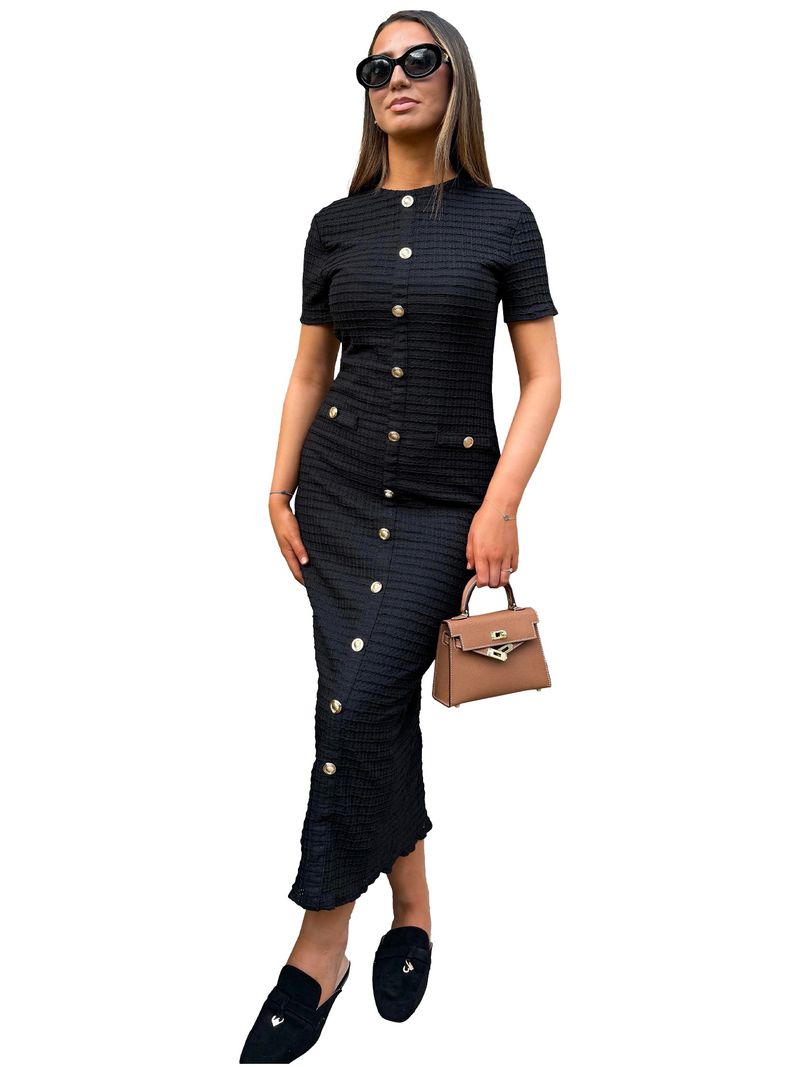 Abito a maniche corte in maglia retrò slim fit da donna_voghion.com