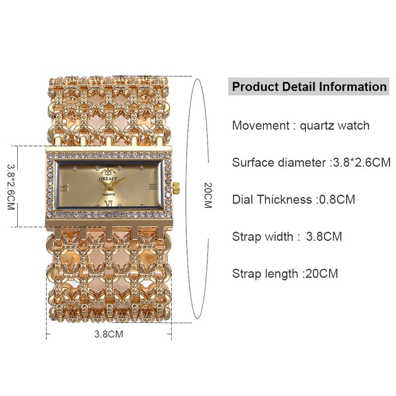Yamaler Glitter Women Hollow banda larga numeri romani strass quadrante quadrato orologio al quarzo_voghion.com