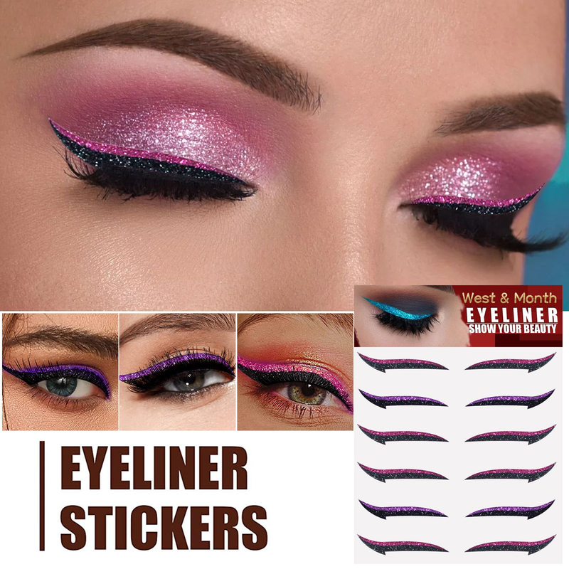 West&Month selbstklebender Eyeliner, sechs Paar doppelte Augenlider, Augen-Make-up-Patch für Bühnenpartys und Clubs_voghion.com