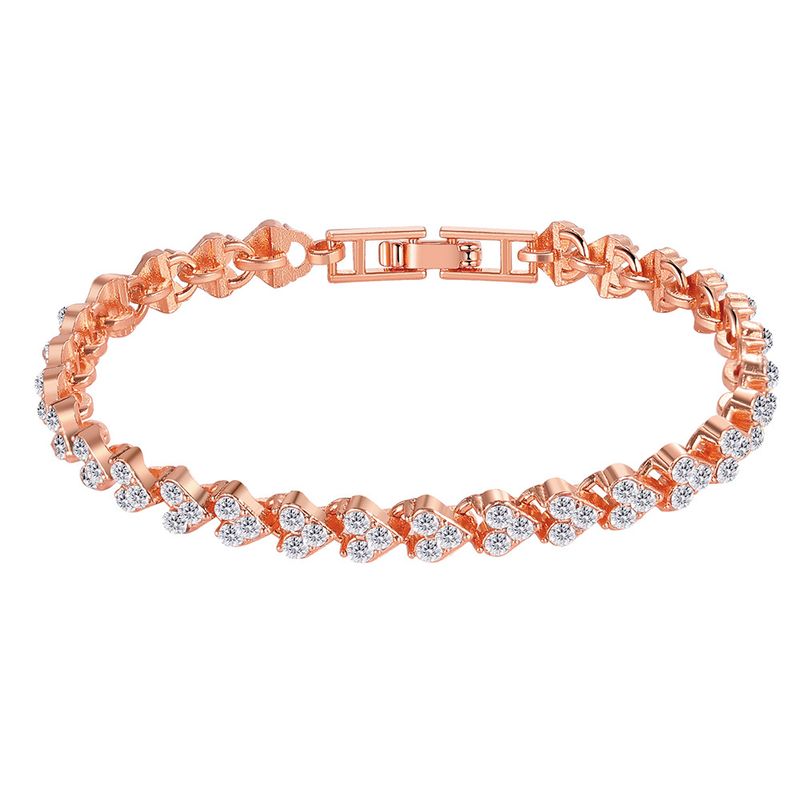 Cross Border Hot Selling Full Diamond Heart Shaped Diamond Roman Bracelet Niche Design Ins Simple Crystal Zircon Bracelet_voghion.com
