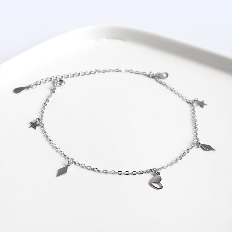Gioielli per piedi in argento puro con stella a forma di rombo a forma di cuore, stile minimalista, semplici accessori alla moda per donna._voghion.com
