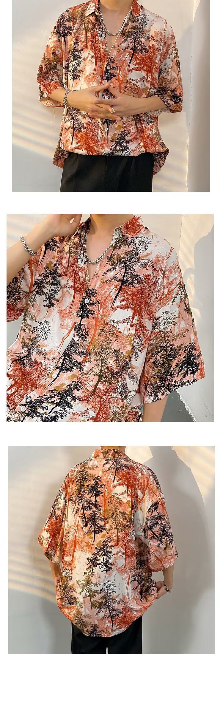 Camicia da spiaggia a maniche corte da uomo con stampa floreale, stile hawaiano, stile coppia, ampia e alla moda_voghion.com
