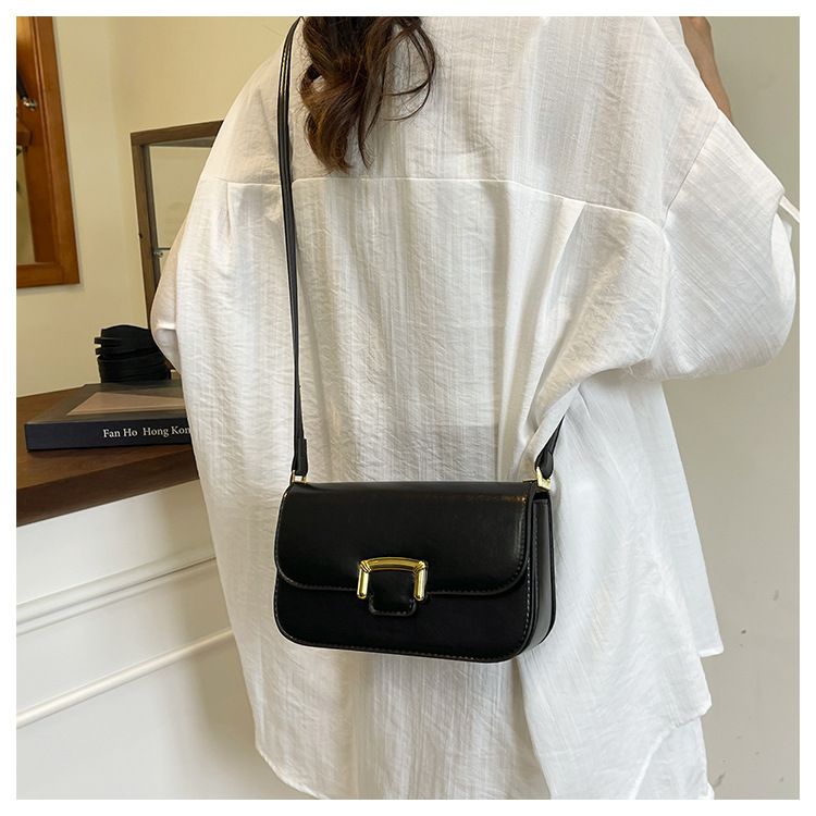 Borsa a tracolla singola alla moda con chiusura a fibbia - Borsa a tracolla versatile in colori classici per donna. Piccola borsa quadrata. Borsa a tracolla._voghion.com