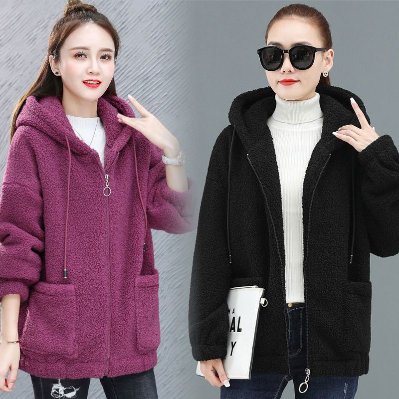 Teddyfleece-Kapuzenpullover mit Reißverschluss für Damen – Übergroßes Sweatshirt mit Sherpa-Futter (L–4XL, Mokka/Rouge/Blau/Schwarz, koreanisch inspirierte Winterkleidung)_voghion.com