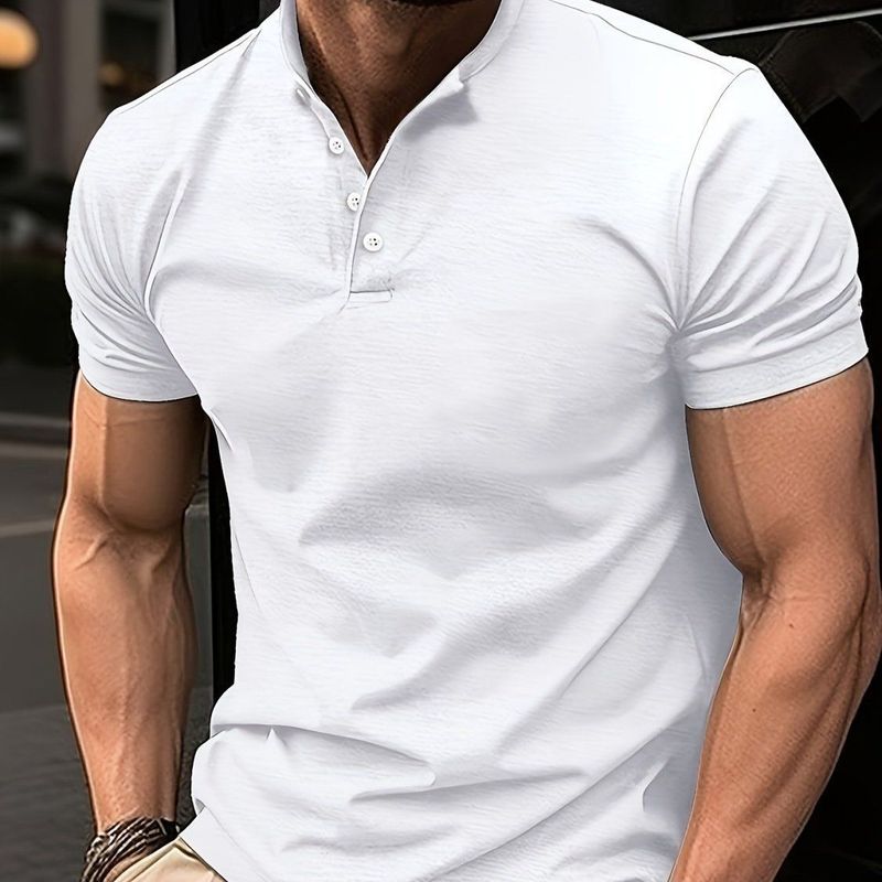 Camiseta masculina esportiva com gola Henry e botões da Amazon, mais vendida no verão de 2025, da China, grande quantidade disponível_voghion.com