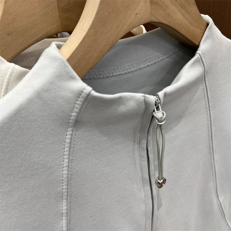 Top tunica alla moda con collo alto, maniche lunghe e cerniera per donna – Camicetta casual slim fit con design a doppia cerniera_voghion.com