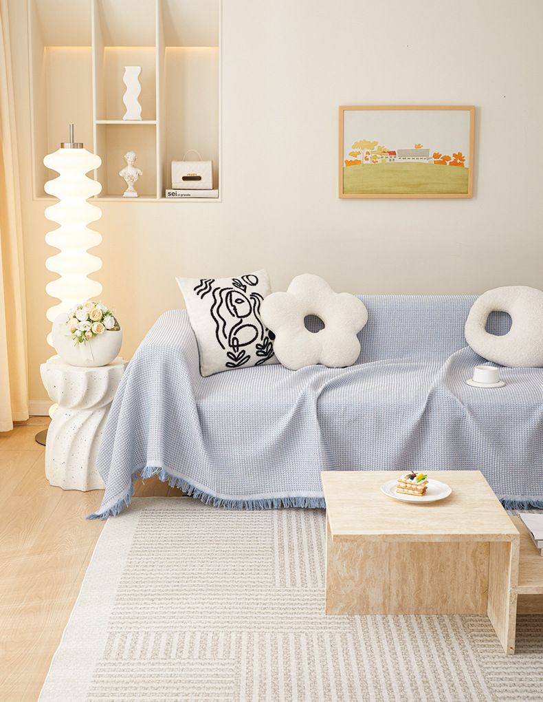 Solid Color Cotton Sofa Cover - Cream Style Thick Slipcover (Full Coverage Universal Fit Modern Minimalist Design Non-Slip)_voghion.com