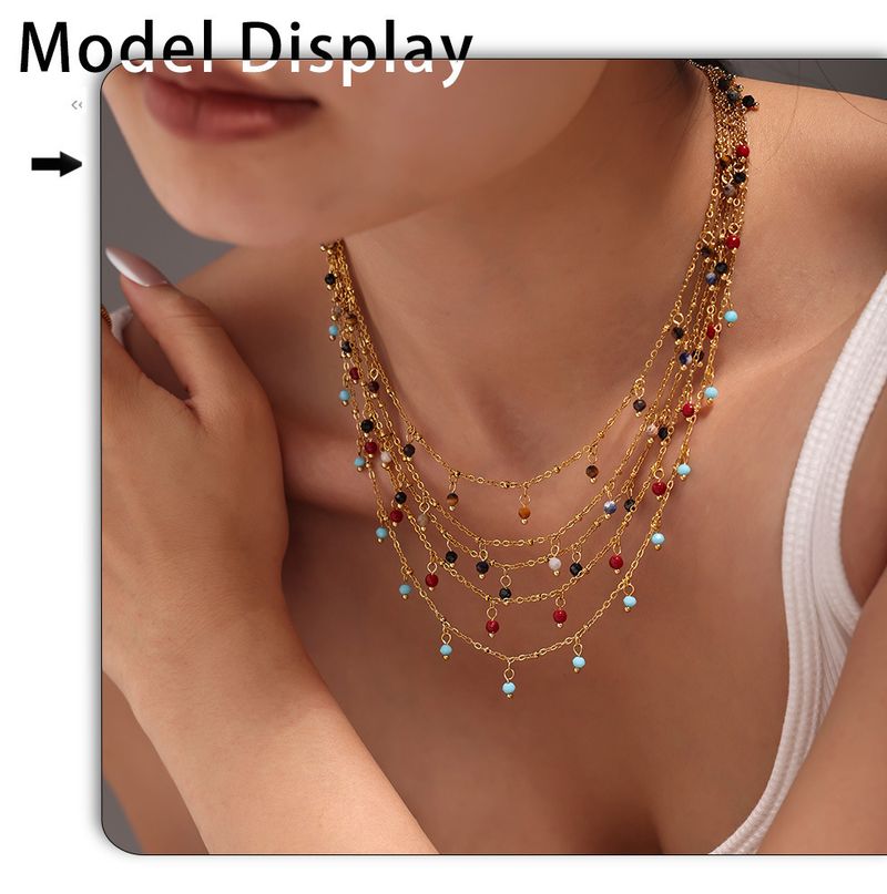 Collana in pietra naturale fatta a mano con piccole perle, catena per clavicola, collana ultra sottile, catena a doppio strato impilata, da donna_voghion.com