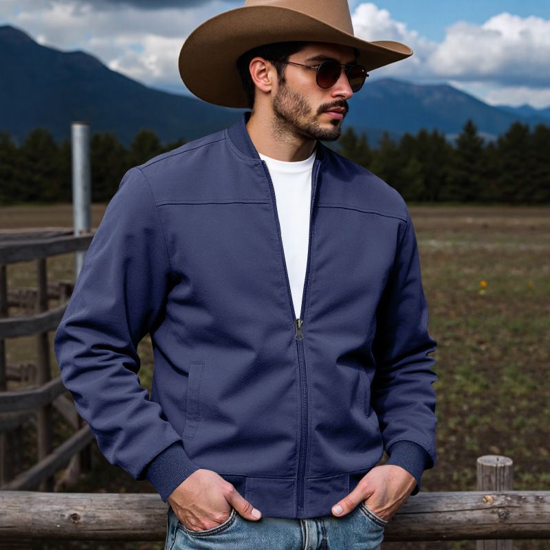 Western-Jeansjacke für Herren – Jagdmantel mit Vintage-Wildlederbesatz, locker sitzende, lässige Oberbekleidung mit Reißverschluss (Schwarz/Armeegrün_voghion.com