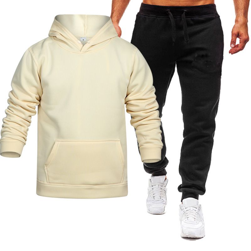 Herrenbekleidung Frühling, Herbst und Winter Herren- und Damenfreizeit Europäischer Code Blanko Einfarbiger Anzug Vlies Lockerer Pullover und Hose Zweiteiliges Set_voghion.com