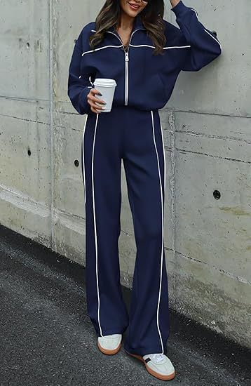 Completo da donna da ufficio a palestra, 2 pezzi: top da allenamento con cerniera completa e pantaloni affusolati (S-XXL, poliestere traspirante, 13 colori, casual da lavoro)_voghion.com