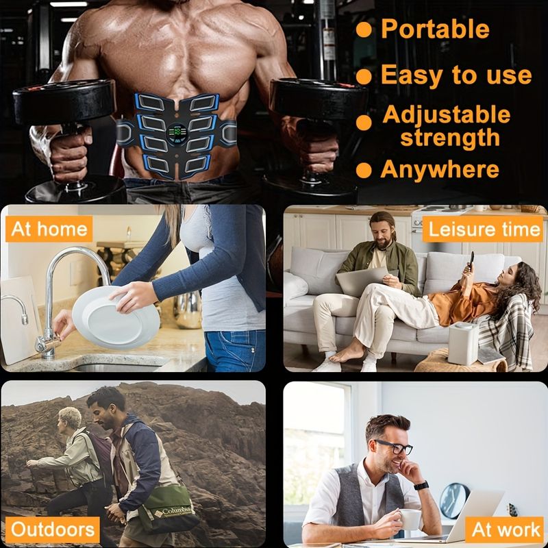 Estimulador EMS de corpo inteiro, faixa abdominal, instrumento de estimulação, ideal para leitura, assistir filmes e tarefas domésticas._voghion.com