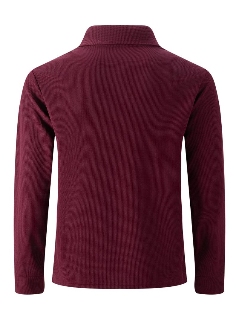 Klassisches Poloshirt aus Waffelstrick – Langarm-Knopfkragen mit Tasche (Khaki/Schwarz/Grau/Weinrot/Grün/Weiß, S-XXXL)_voghion.com