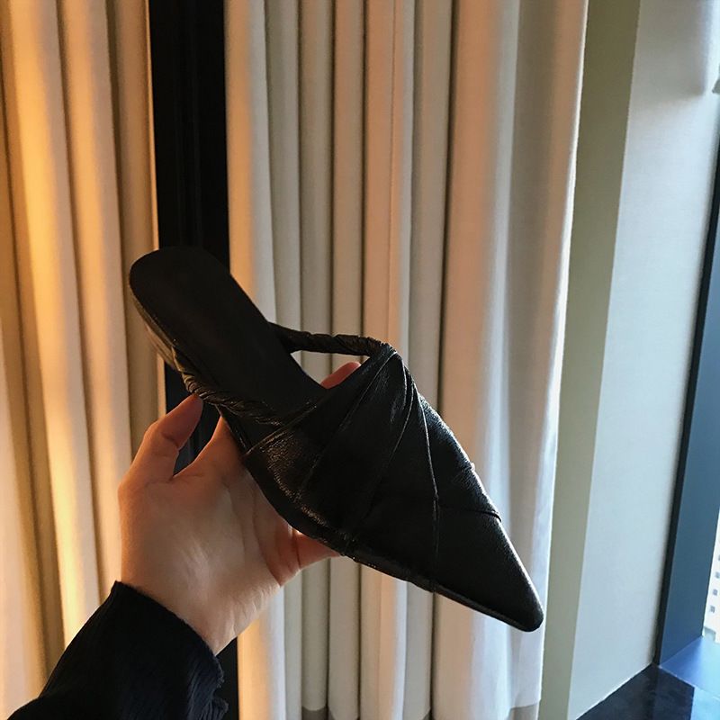 Chaussons pointus, talons bas, demi-chaussures pour femmes_voghion.com