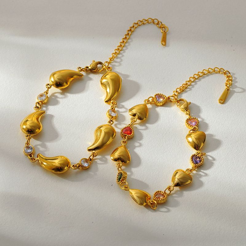 Color Diamond Love Splicing Bracelet Women's Fashion Versatile High-end Feeling Gold-plated Stainless Steel Jewelry_voghion.com