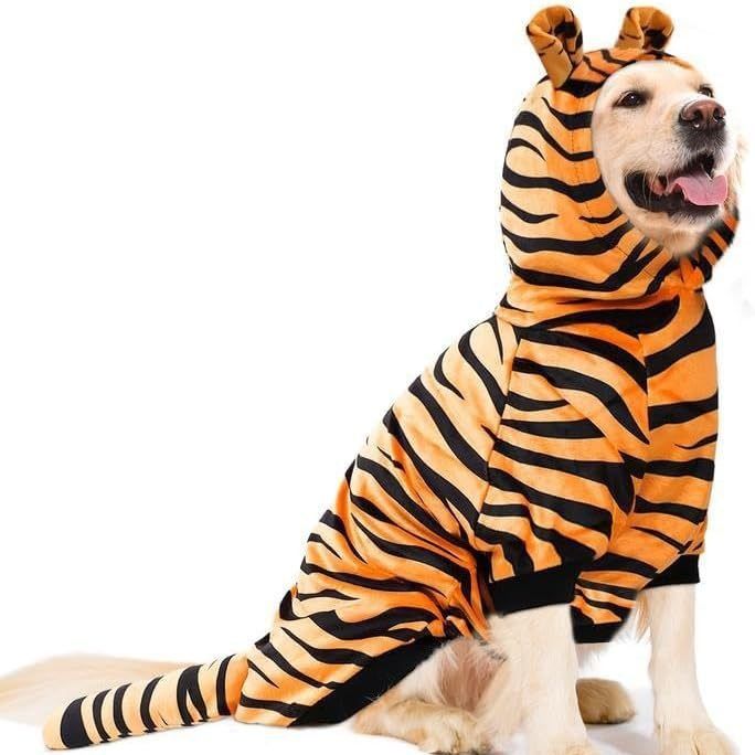 Costume di Halloween per cane Golden Retriever Labrador Rottweiler con cappuccio e strisce tigrate_voghion.com