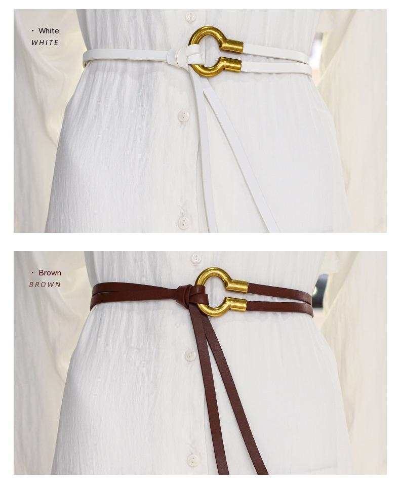 Cintura in pelle di vacchetta casual e versatile da donna di nuova vendita abbinata a una cintura annodata in pelle vintage alla moda_voghion.com