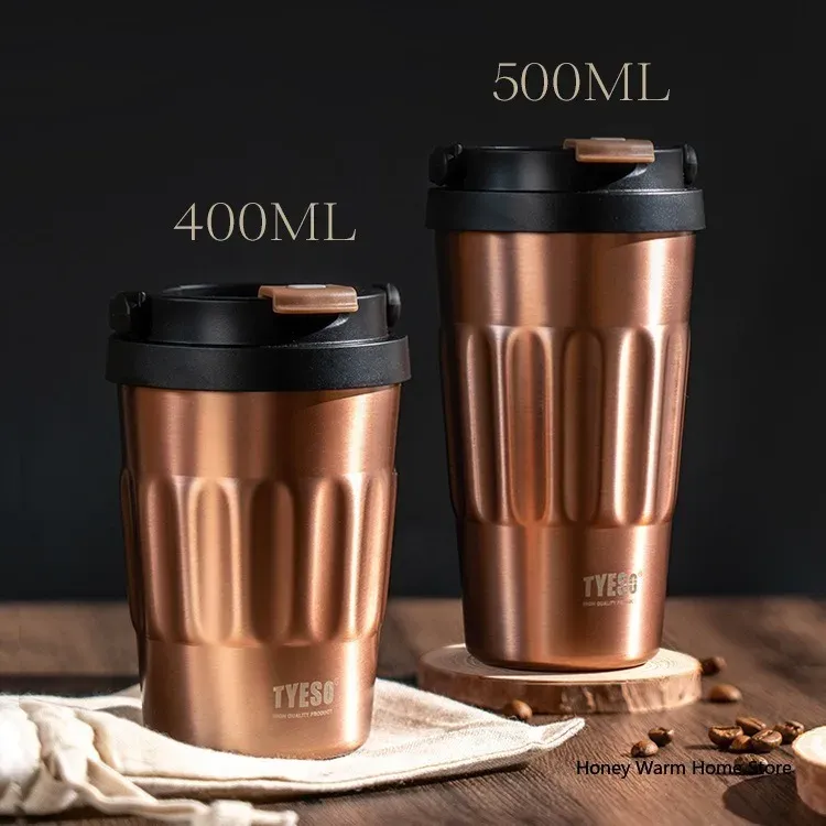 TYESO Thermos Borracce Sottovuoto 400ml/500ml Tazza Isolata in Acciaio Inox 304 Originale Bicchiere per Auto Caffè Freddo e Caldo_voghion.com