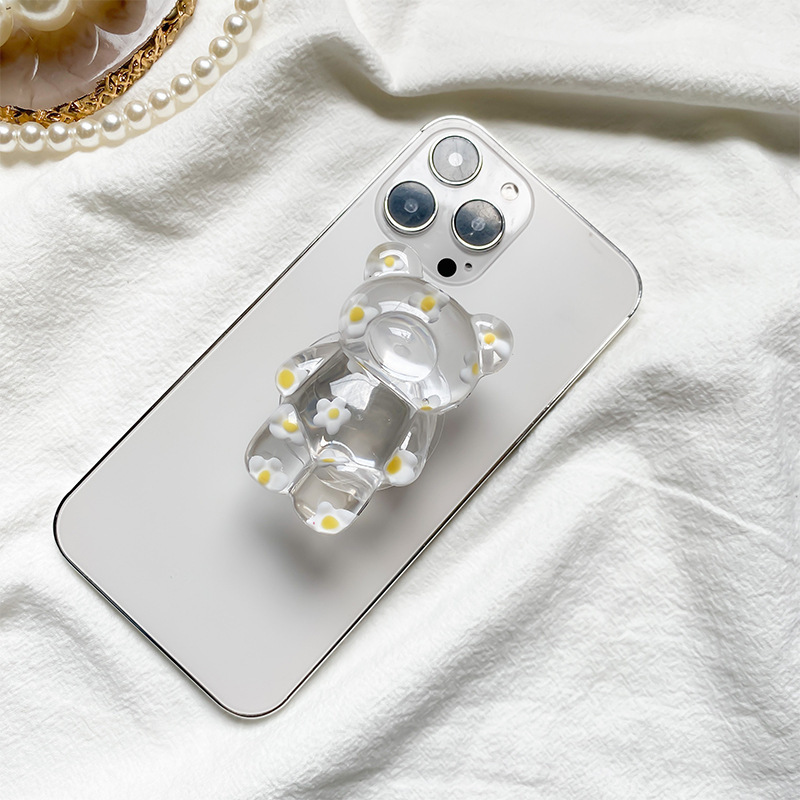 Nytt fragmenterat blomma dropplim Little Bear Telefon Airbag Hållare Koreansk Instagram Style Small Crowd Desktop Support_voghion.com