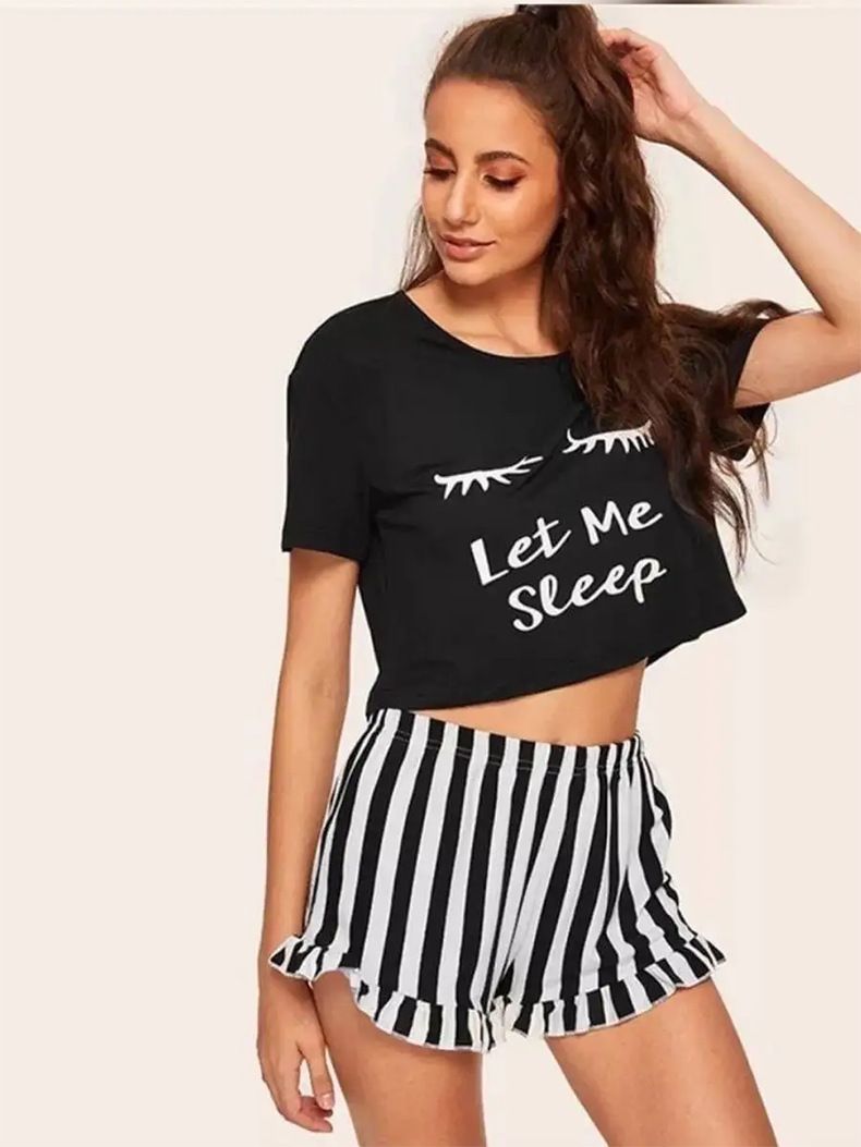 Tie Button Printed Wear Casual Simple Home Sexy Short Sleeve Shorts Thin Pajamas Women's Set Resistant Wrinkle Attire_voghion.com