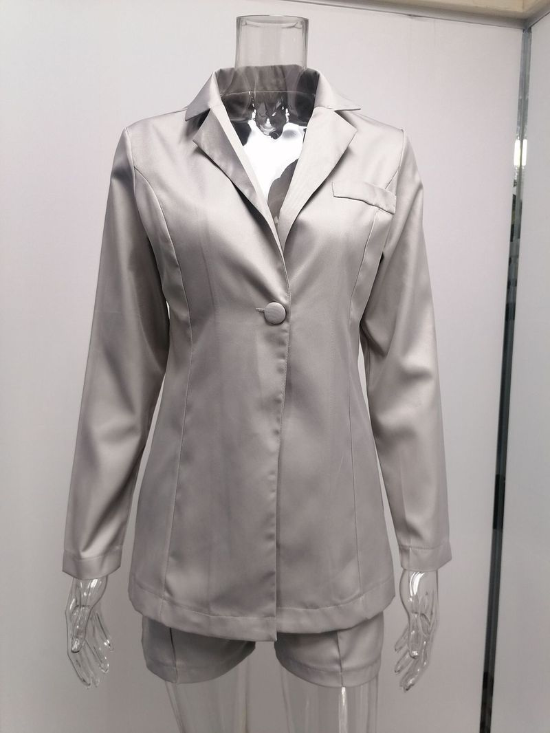 Costume deux pièces décontracté à manches longues et revers pour femmes_voghion.com