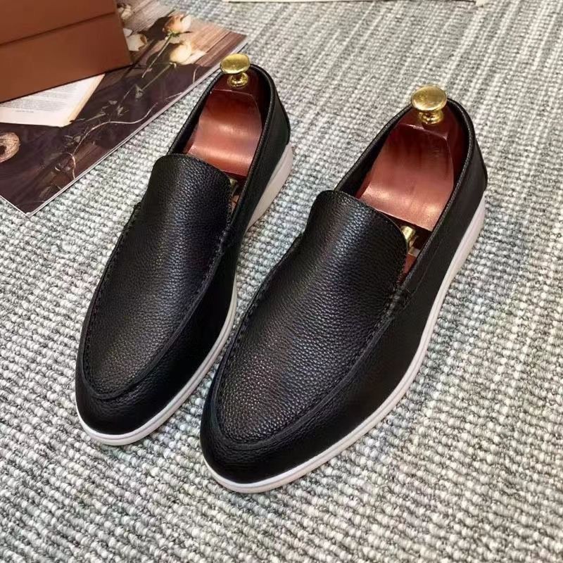 L Famiglia Estate Tinta unita Scarpe adesive taglio basso Punta tonda Casual Scarpa singola nera naturale Vera pelle_voghion.com