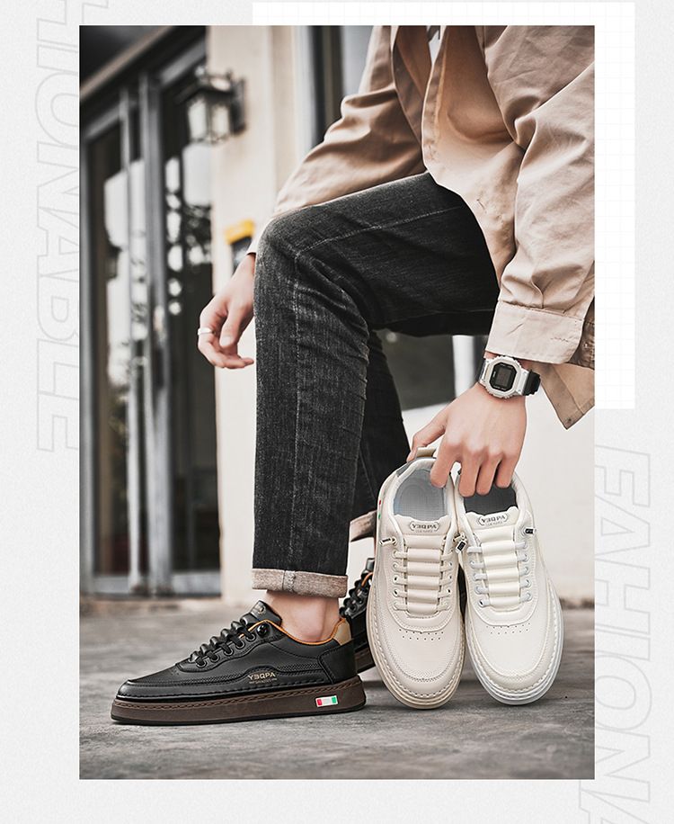 Lässige Slip-On-Sneaker für Herren – leichte, atmungsaktive Slipper aus PU-Leder mit rutschfester Sohle für den täglichen Gebrauch (Weiß/Schwarz/Beige)_voghion.com