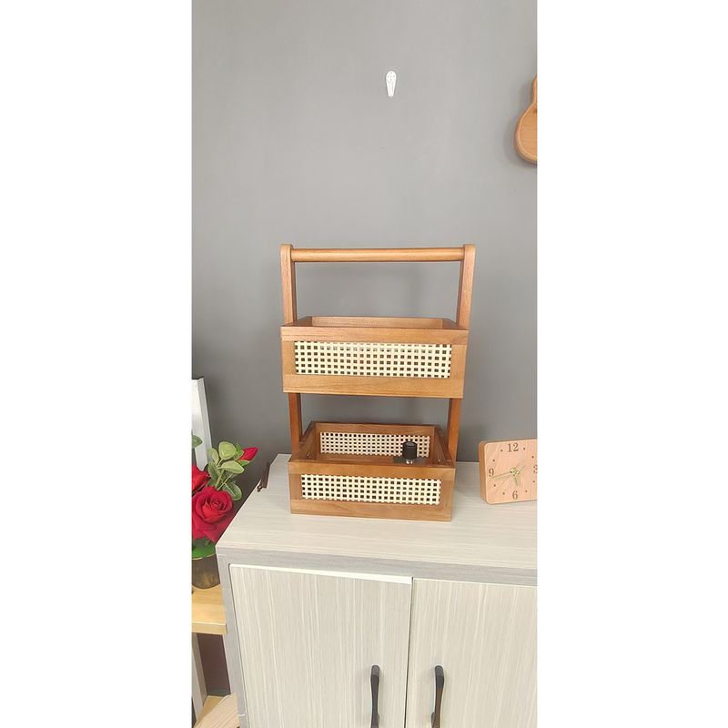 Cestino portaoggetti da cucina e bagno in legno massello a doppio strato, multistrato, per snack da scrivania, frutta e verdura_voghion.com