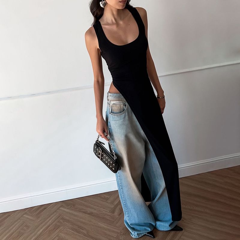 2024. gada vasaras personalizēts apģērbs Slim Fit kleita ar dalītām plecu lencītēm Street Trend U veida kakla dizaina tops_voghion.com