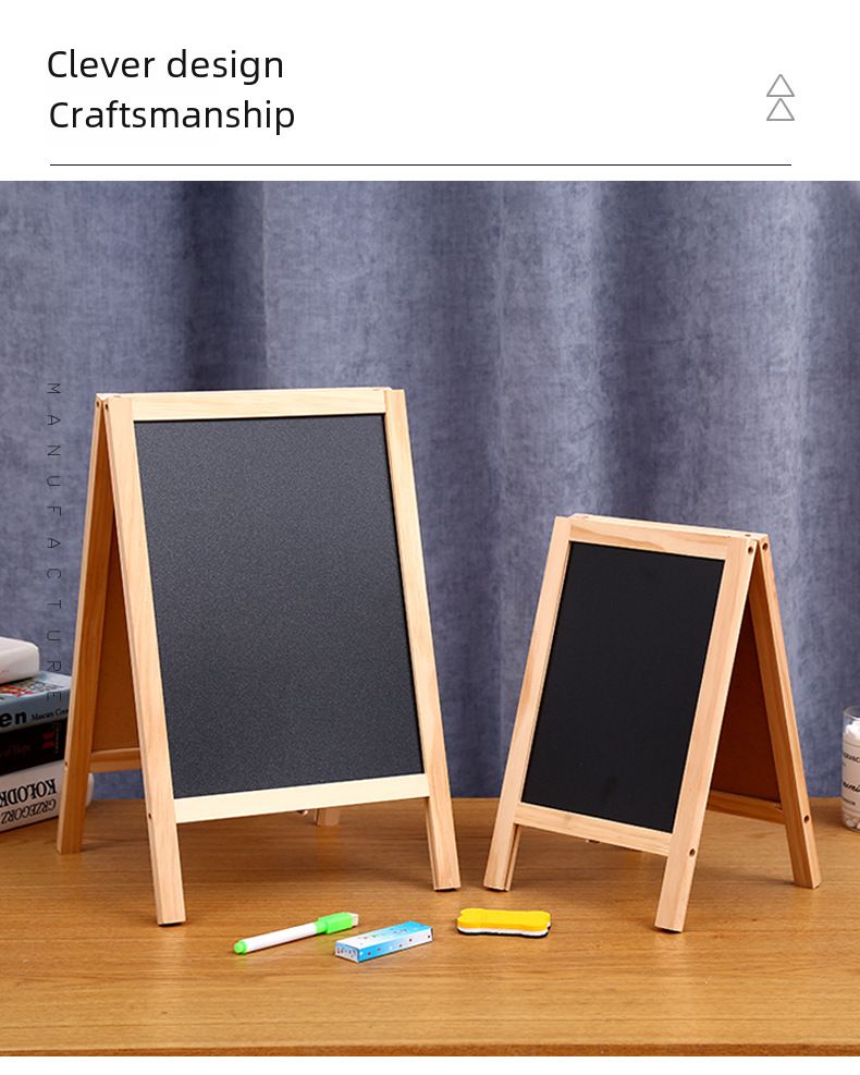 Factory direct double-sided foldable dust-free advertising drawing board children's teaching erasable solid wood small blackboard_voghion.com