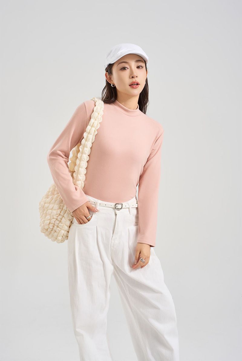 girl 90-140 Mid-Neck German Wool Ribbed Skin-Friendly Breathable Versatile Commuting Long Sleeve Single Piece Thermal Base_voghion.com