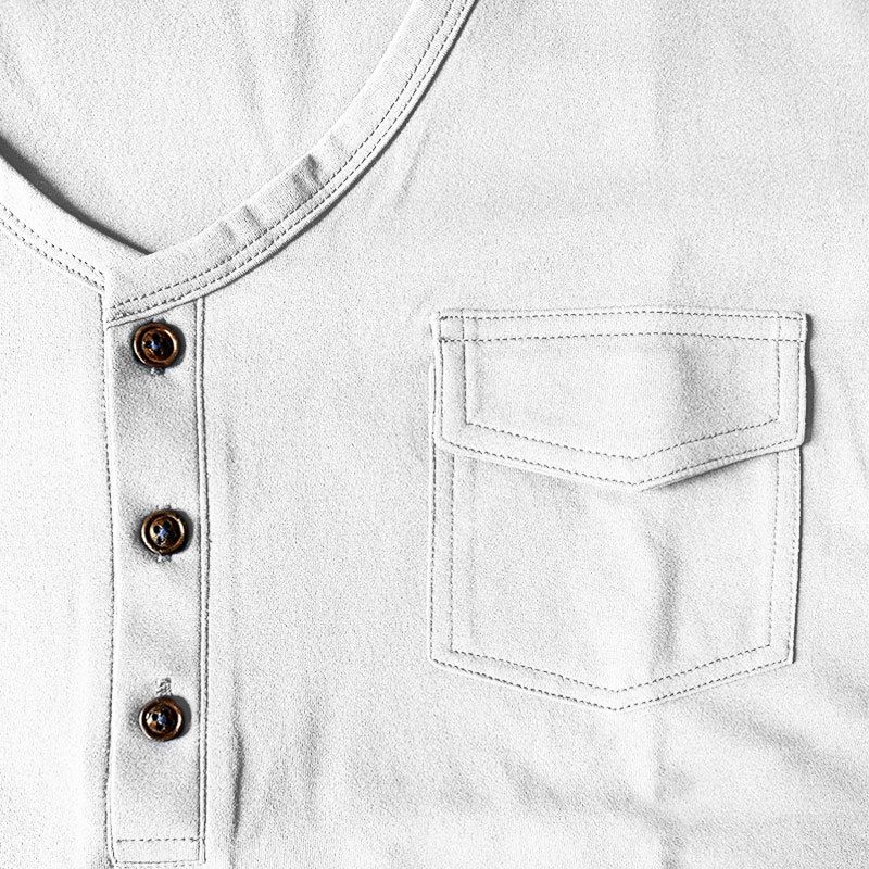 2024 Herren Großes Sommer Casual Button Fit Kurzarm T-Shirt Henry V-Ausschnitt Pocket Top_voghion.com