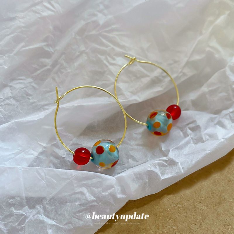 Ciondolo a sfera rotonda in resina colorata, orecchini a cerchio versatili alla moda e freschi, design di nicchia per donne_voghion.com