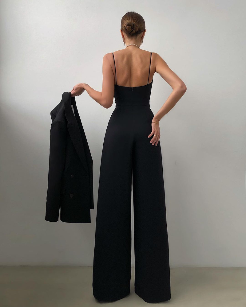Kvinnors jumpsuit gränsöverskridande hängselbälte midja rak golvlång minimalistisk jumpsuit vår och sommar ny produkt_voghion.com