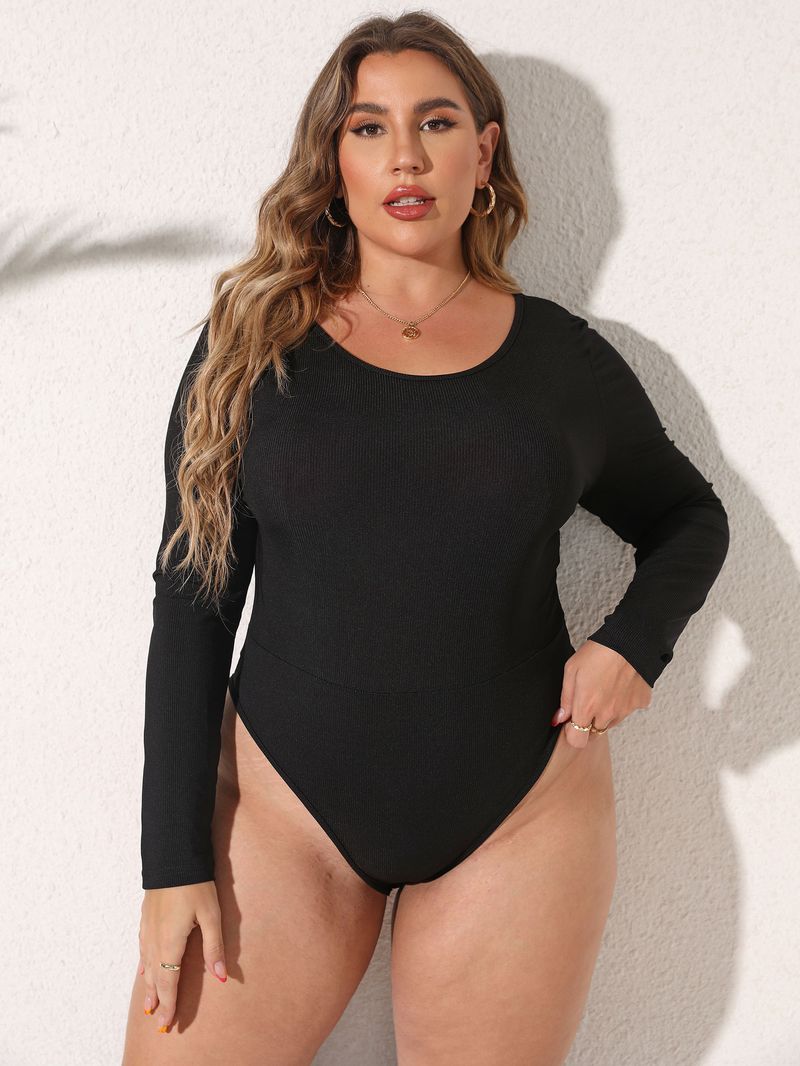 Body a maniche lunghe semplice da donna taglie forti_voghion.com