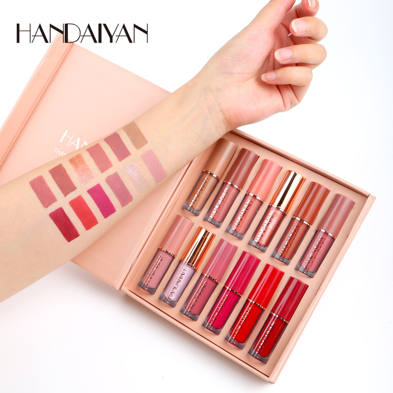 HANDAIYAN 12 - Color Pearlescent Shimmer Lip Gloss Set - Waterproof, Non - Sticky, Matte Finish_voghion.com