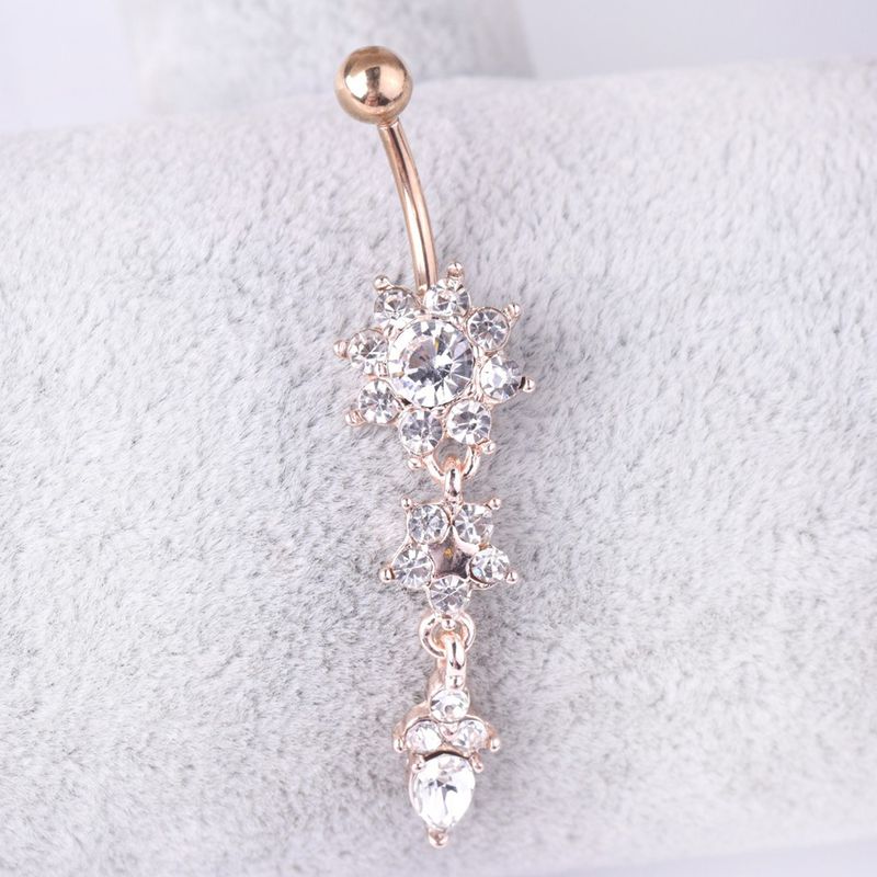 Yamaler Lady strass fiore in acciaio inossidabile ombelico anello piercing gioielli_voghion.com