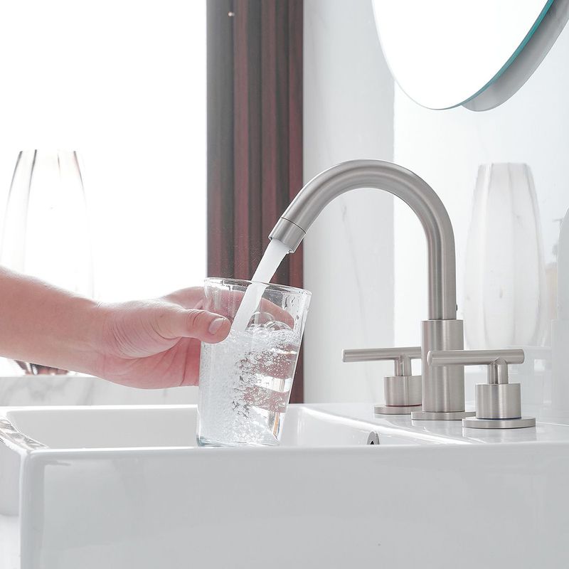 8 In. Widespread 2-Handle Mid-Arc Bathroom Faucet With Valve And CUPC Water Supply Lines In Brushed Nickel_voghion.com