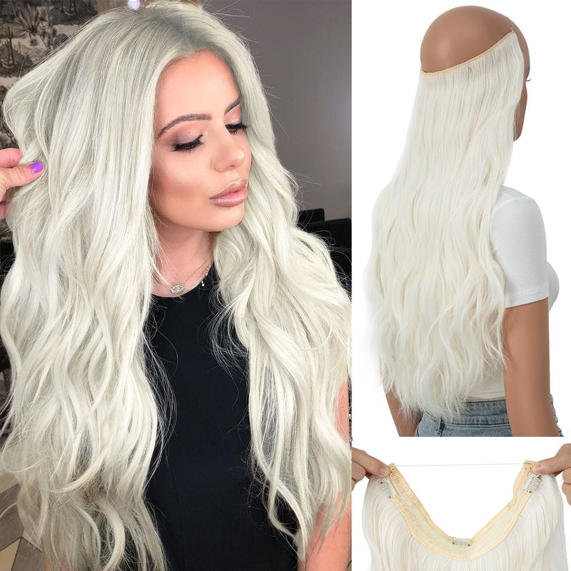parrucca alla moda parrucca femminile pezzo unico pezzo di capelli Big Wave capelli lunghi e ricci pezzo di estensione dei capelli in fibra chimica senza cuciture_voghion.com