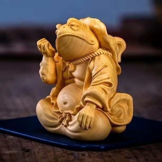 Thuja Golden Toad Immortal Wealth-Attracting Good Luck Hand-Carved Handheld Ornament Creative Carving Blessing Frog_voghion.com