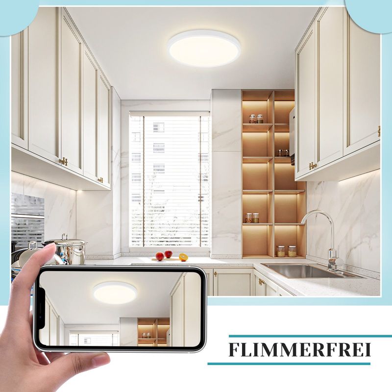 Glitzerlife Deckenlampe LED Deckenleuchte Flach - Ø18cm Badezimmerlampe 15W Küchenlampe Rund 4000K Flurlampe Bad Deckenbeleuchtung Klein Schlafzimmerlampe_voghion.com