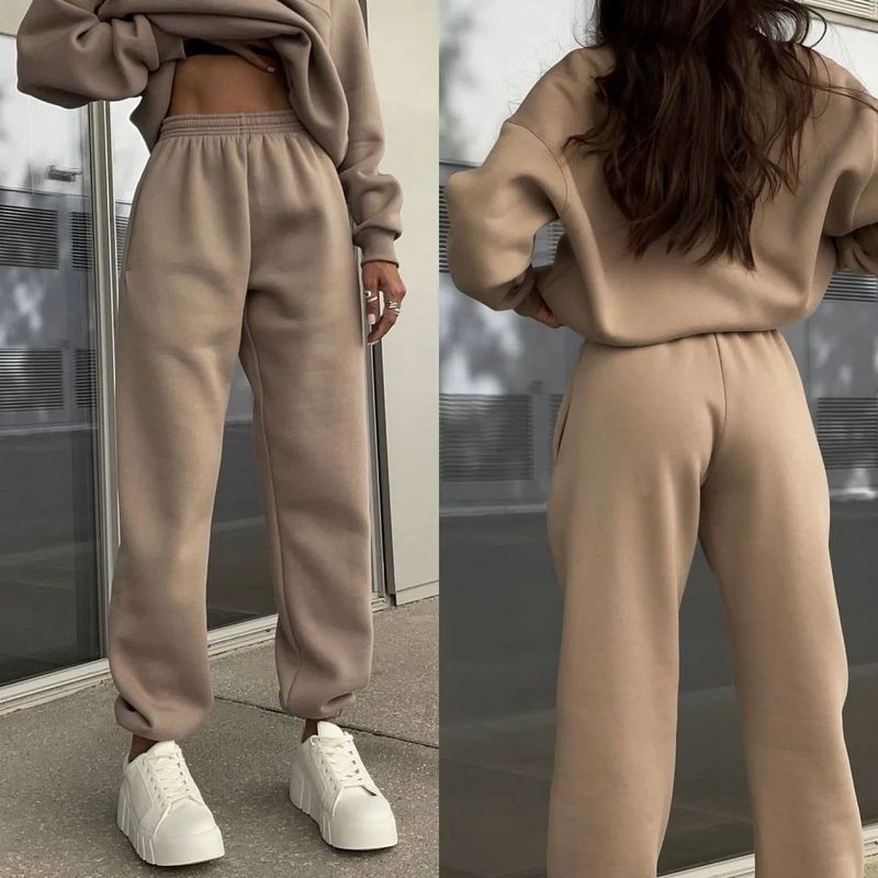 Women's Casual Fleece Tracksuit Set - Cozy Long Sleeve Hoodie & Jogger Pants For Fall Winter, Soft & Warm, Plus Size Available_voghion.com