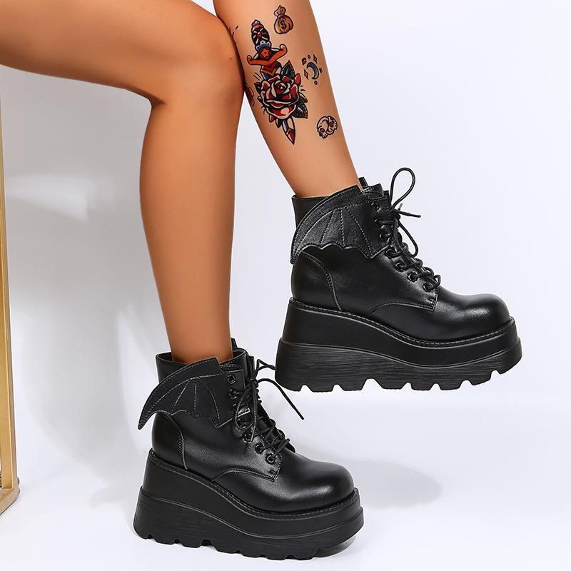 CMY-New Brother Diablo Special Wings Wedge Heel Short Boots Women's Large Size Martin Boots Platform Boots_voghion.com