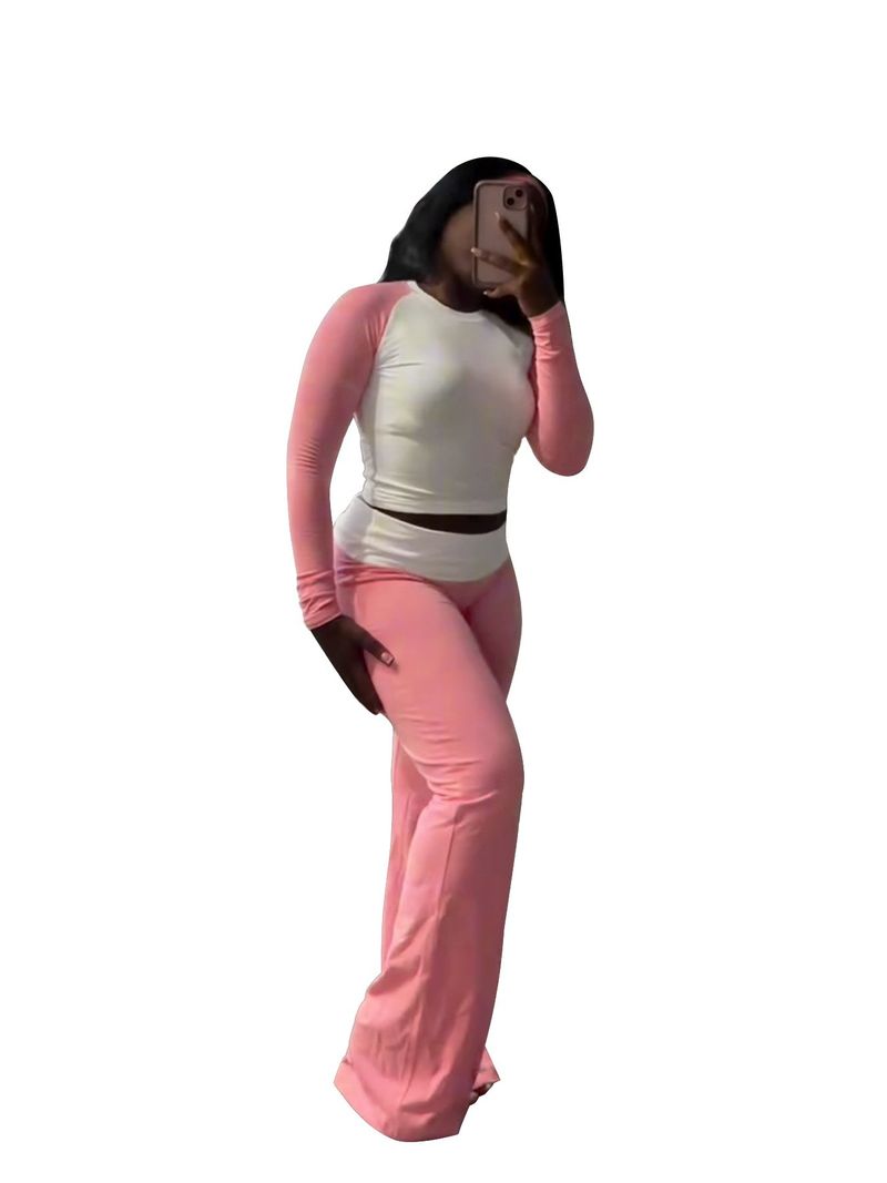 Y6058 New Women's Clothing Color-Block Tight High-Waist Folded Slim Fit Fleece-Lined Sports Yoga Pants Set_voghion.com