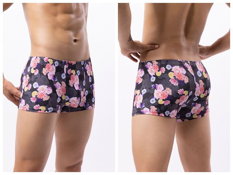 LuvBox 2024 Nuovi Boxer da Uomo in Seta di Latte Stampata, Traspiranti e Comodi, Multicolore, con Motivo a Rosa_voghion.com