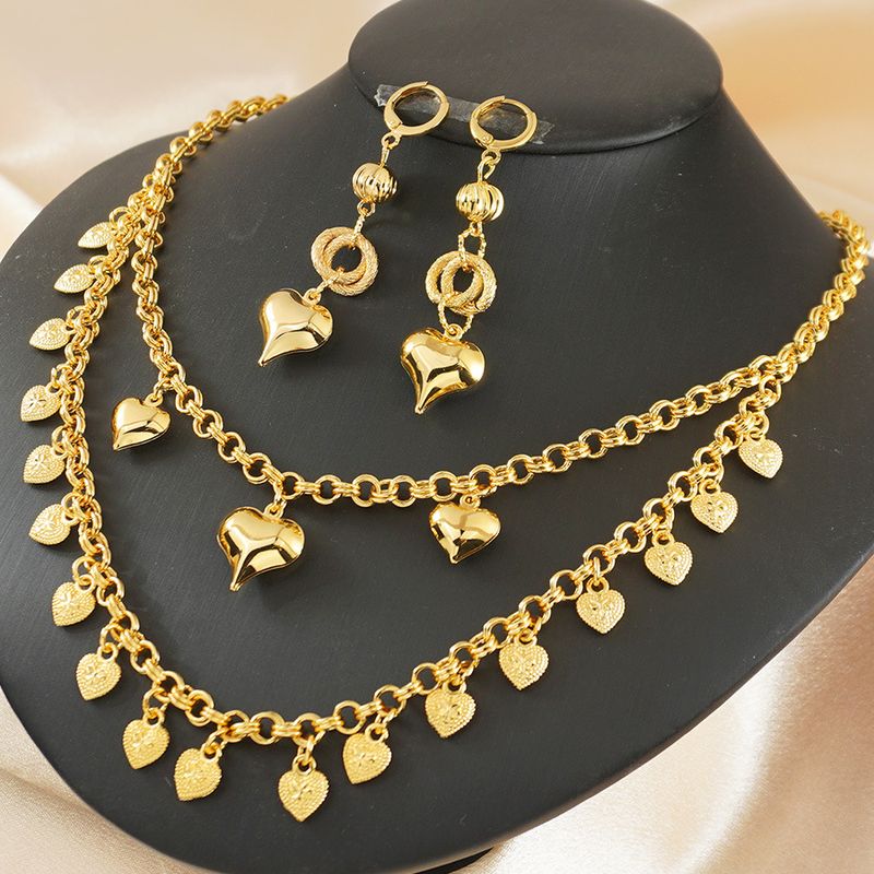 Collana a forma di cuore placcata in oro e rame, set di orecchini, regalo del Ringraziamento, adatto per feste di matrimonio_voghion.com