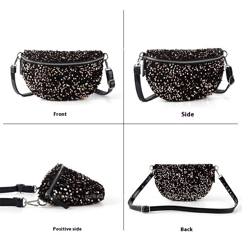 Women's Shoulder Bag, Chest Bag Waist Bag Fashionable Evening Style Sequin Bag Versatile Commuting Large Capacity Messenger Bag For Women_voghion.com